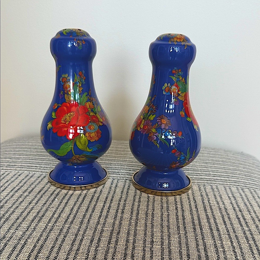 MacKenzie-Childs Large Lapis Blue Flower Market Salt and Pepper Shakers